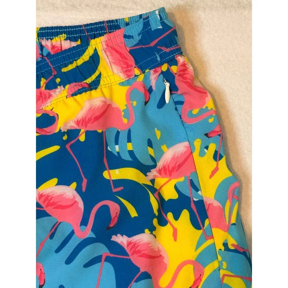 NWT SurfCuz Mens Flamingo Tropical Swim Trunks Blue Yellow XXL  5 Inseam